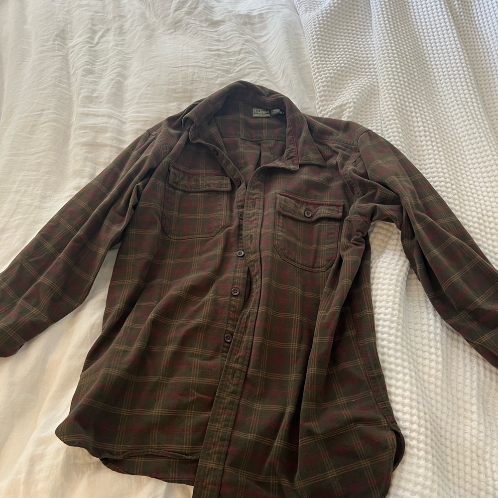 LL Bean Flannel Plaid Shirt - Brown and Green